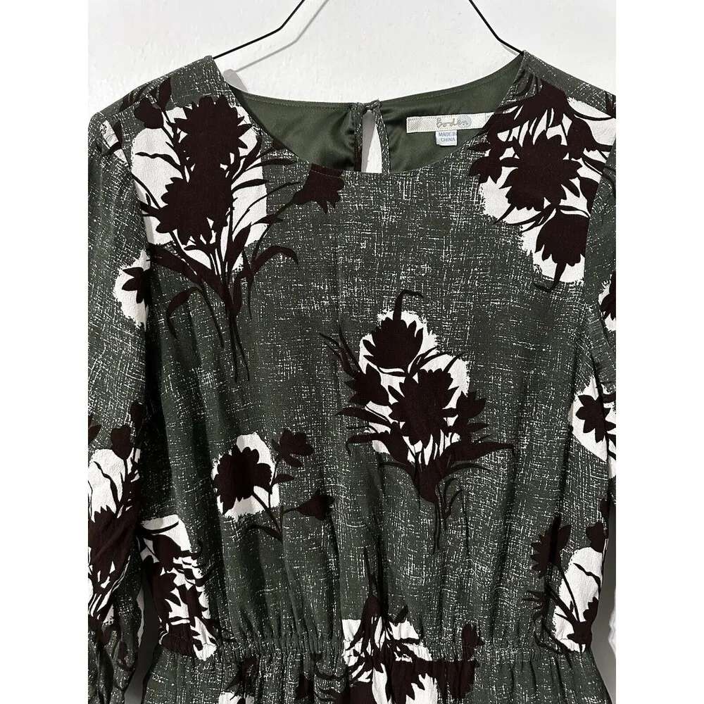 Boden Jodie Floral 3/4 Sleeve Knee Length Dress Women's Sz 8L Green Elastic Boho - Image 9