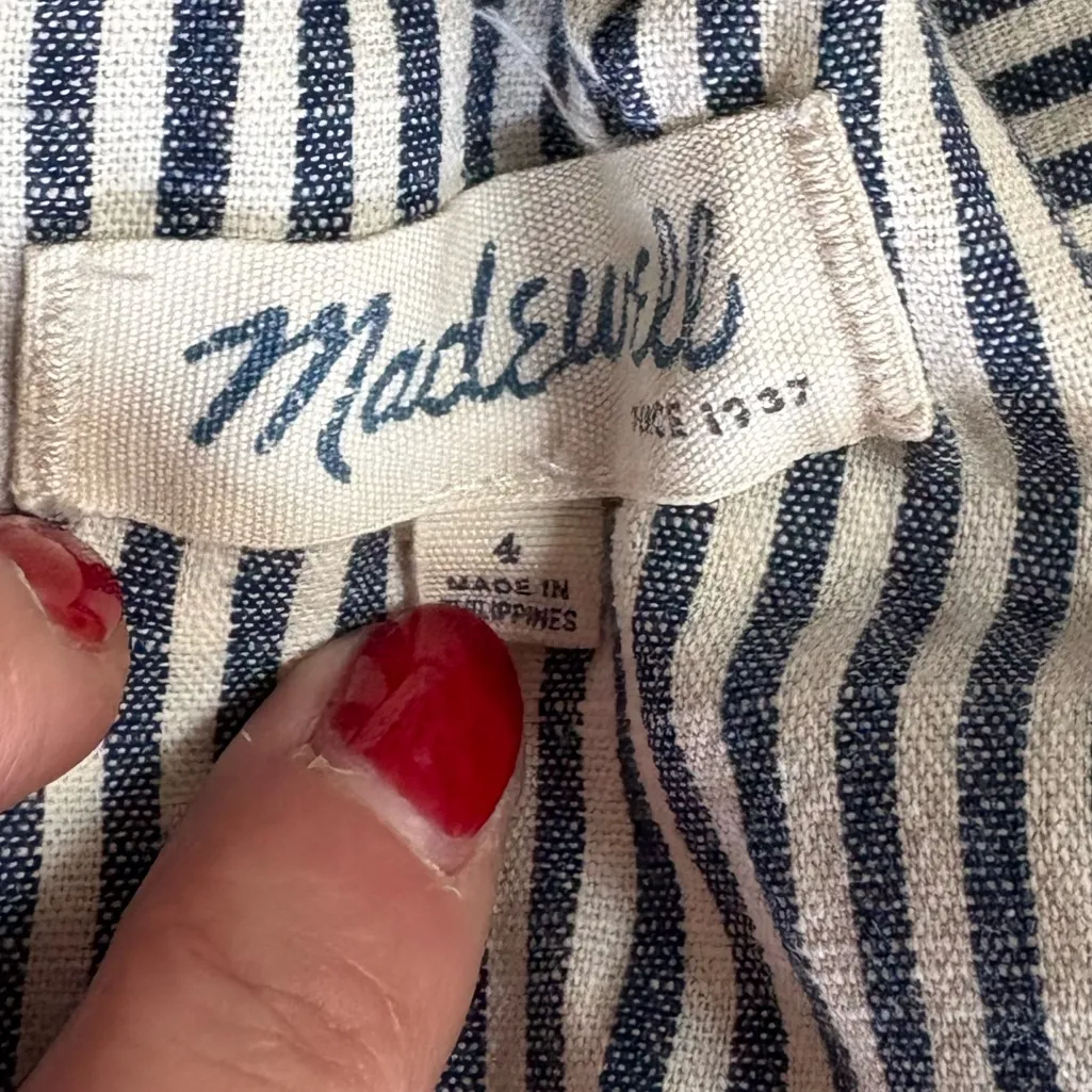 Madewell Striped Navy and‎ White Cotton Jumpsuit Size 4 EUC - Image 5