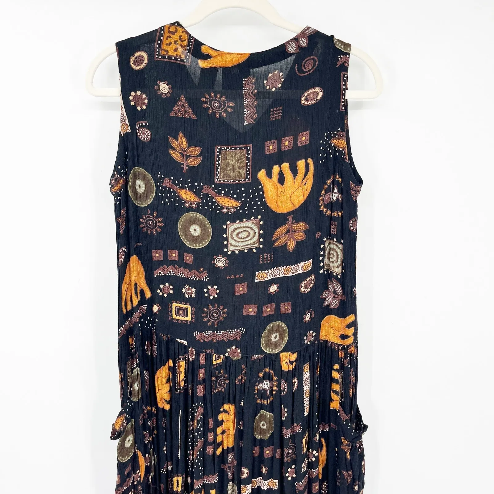 Bila Womens Vintage‎ Boho Hippie Ethnic Elephant Print Front Slit Dress Size S Black - Image 7