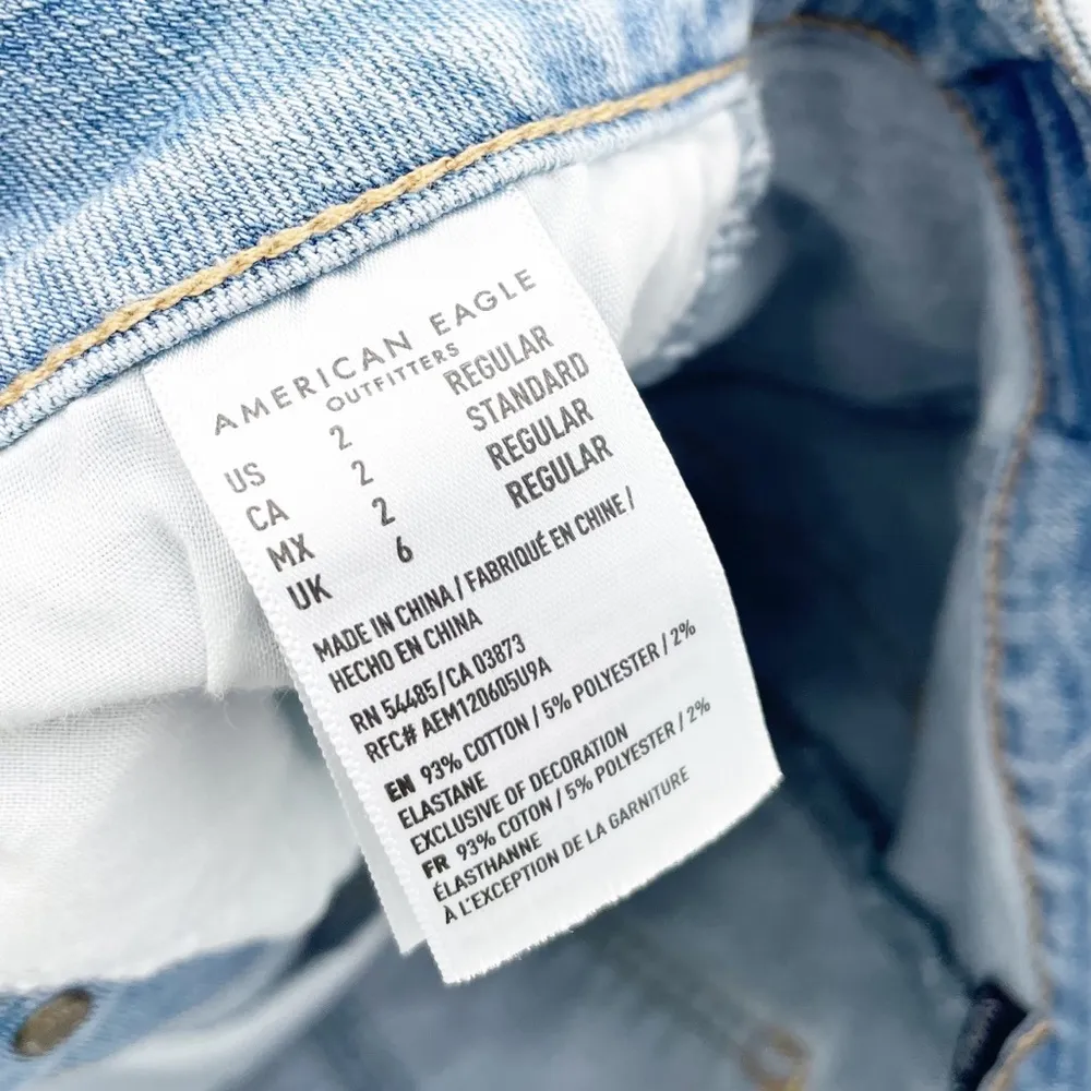 American Eagle Hi-Rise A-Line Mini Skirt Light Wash Denim Stretch Button Front 2 - Image 11