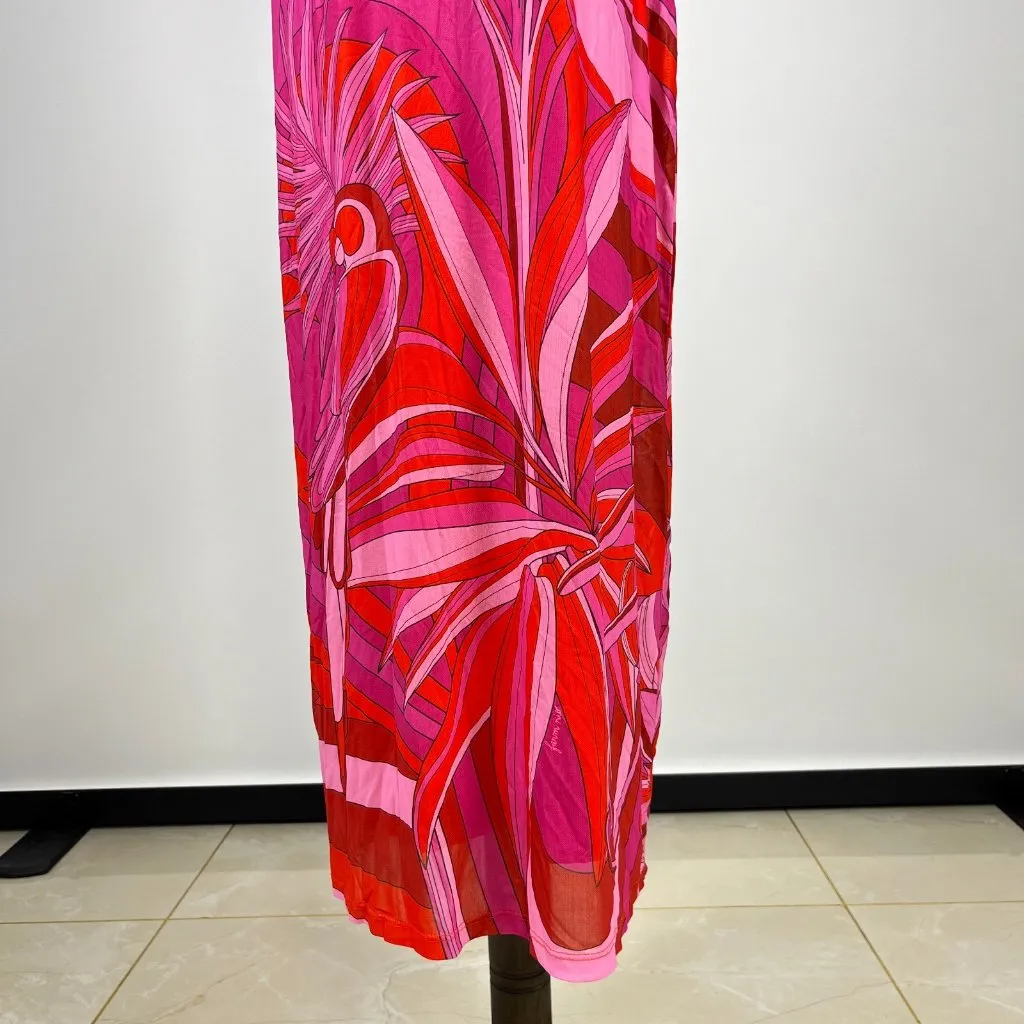 NWT Farm Rio Endless Summer Tulle Floral Flower Midi Dress Size L Pink Red - Image 8