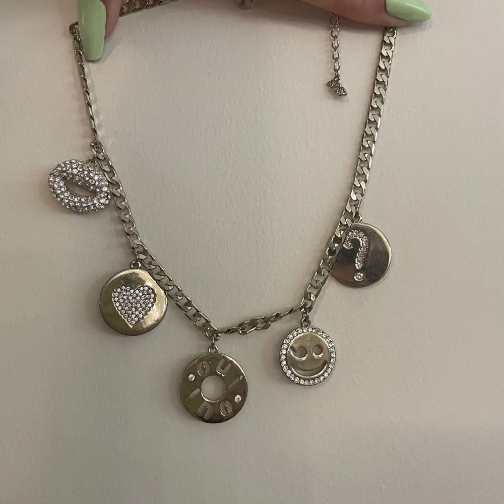 ABS Allen Schwartz Silver Chain Charm Necklace Oui Oui Lips Heart Smiley Face - Image 2