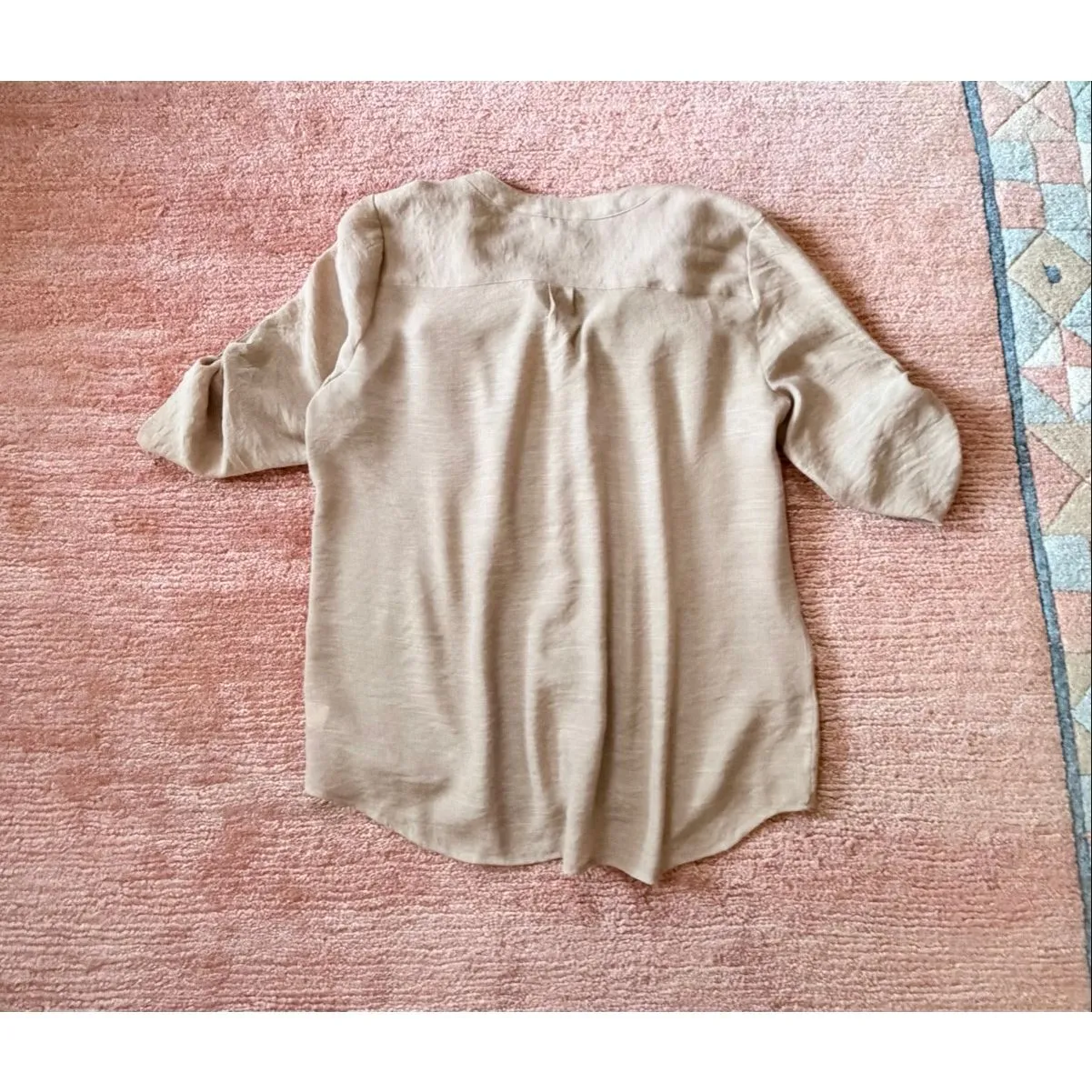 Notations Beige Button Front Utility Blouse XL Roll Tab Sleeves - Image 7