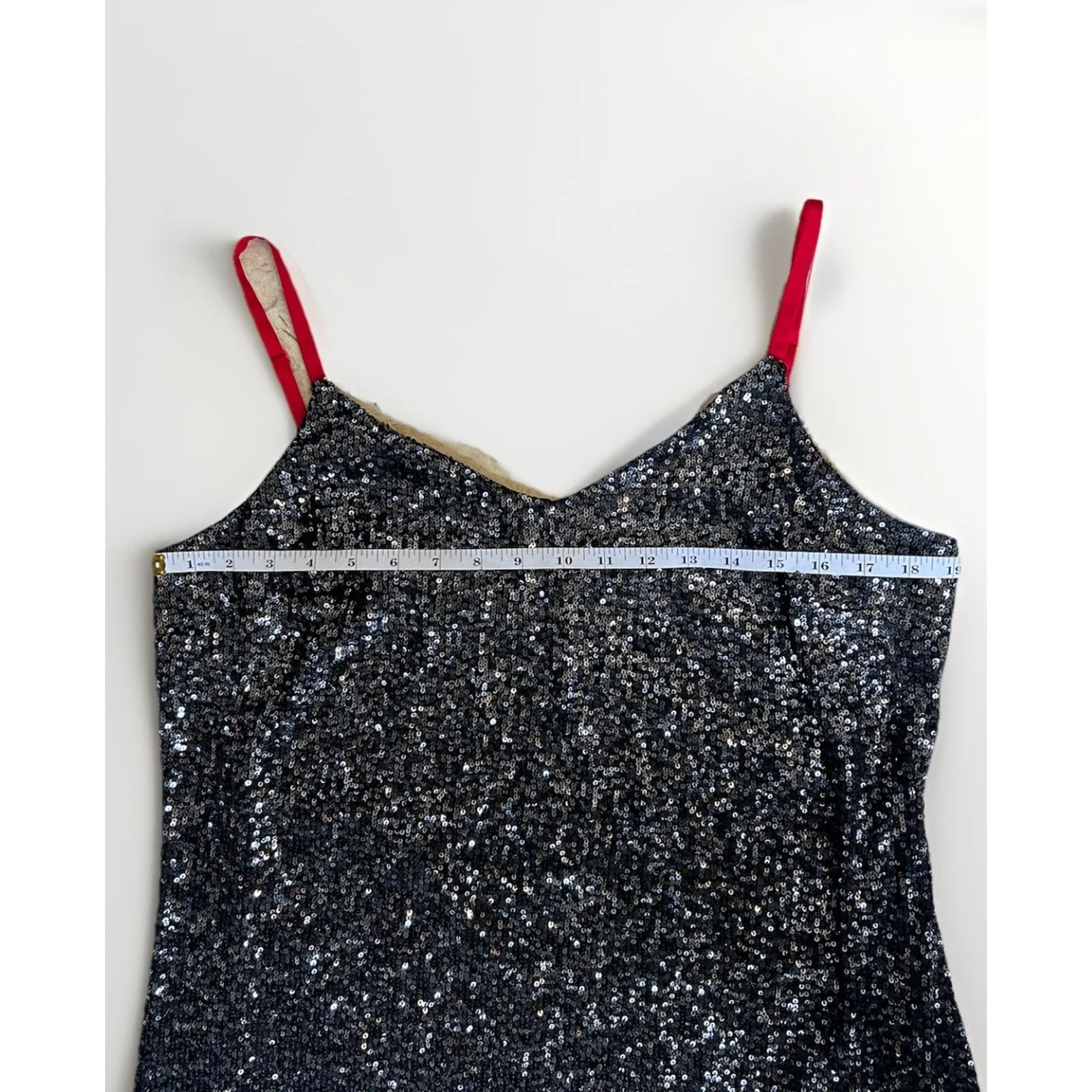 DKNY Gray Black Sequin Mini Sheath Dress NYE Holiday Christmas Size L Festive - Image 9