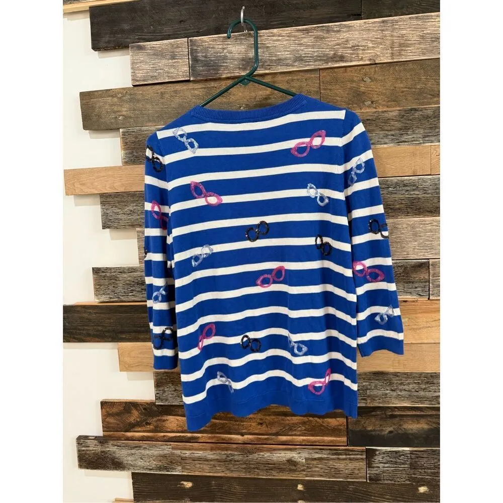 TALBOTS NWT Pullover Sweater Striped Sequin Glasses Size XP may fit XL - Image 3