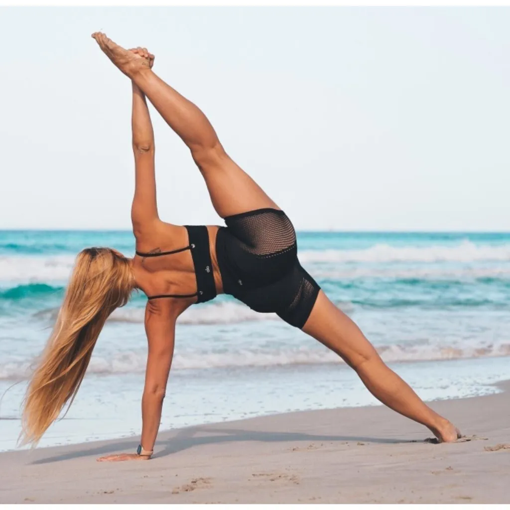 Alo Seamless High-Waist Limitless Open Air Shorts Black Edgy Sheer Mesh Cut-Outs - Image 7