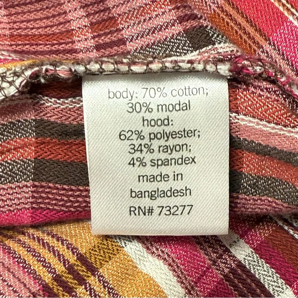 Mudd Juniors‎ Pink Grey Multicolor Tartan Plaid Button Up Hooded Flannel Medium - Image 9