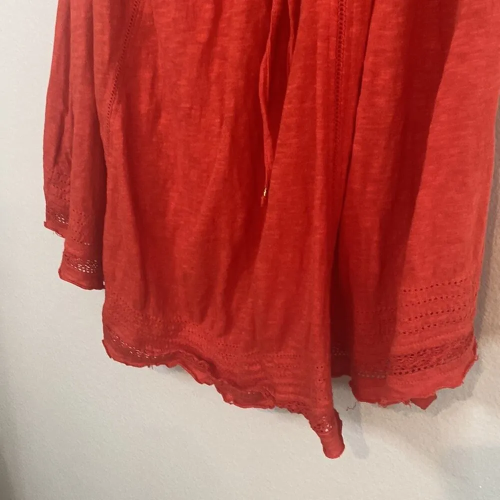 Free People fast times embroidered red cold shoulder high low top size medium - Image 9