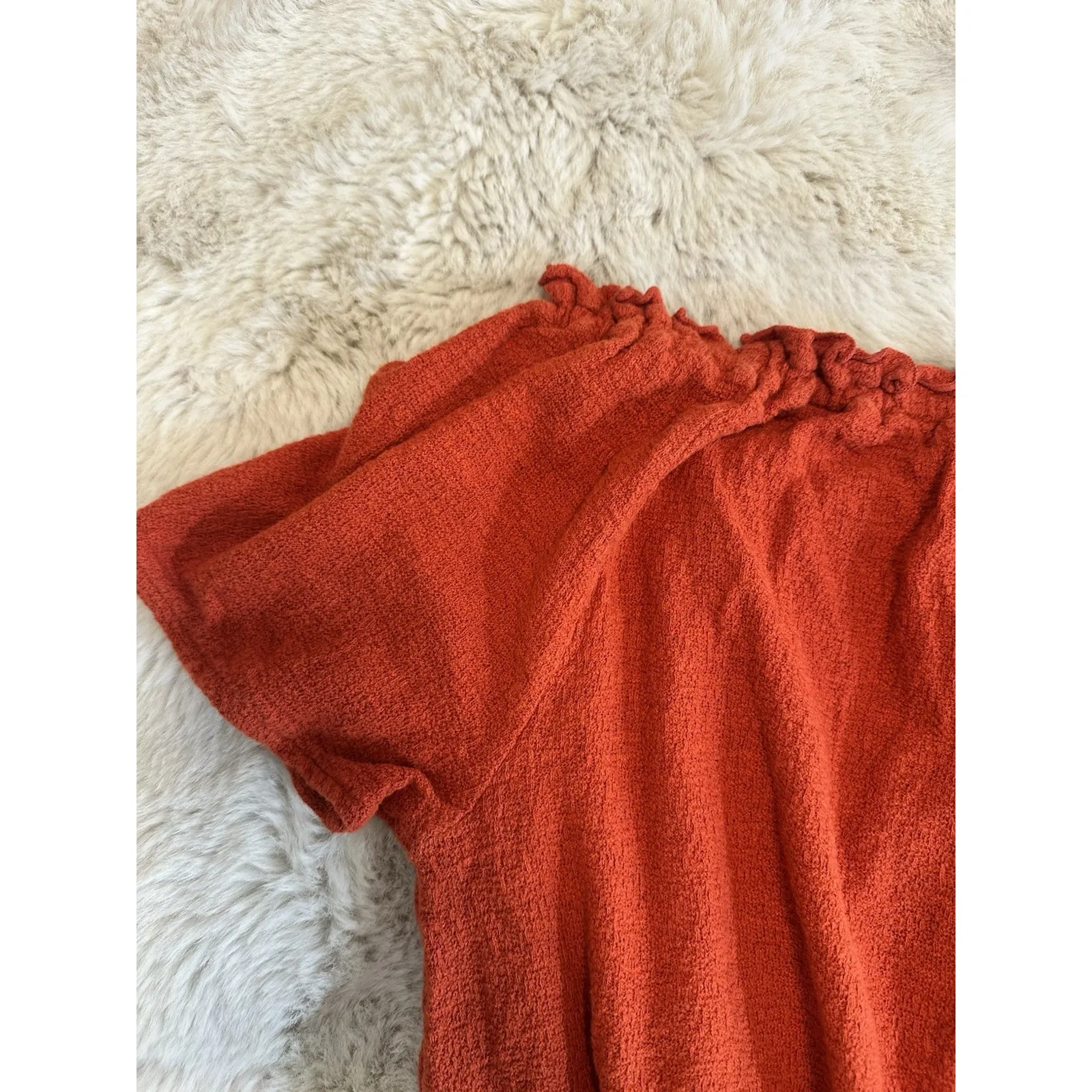 Madewell Top Womens XXL Off the Shoulder Rust Drawstring Fall Lightweight - Image 3
