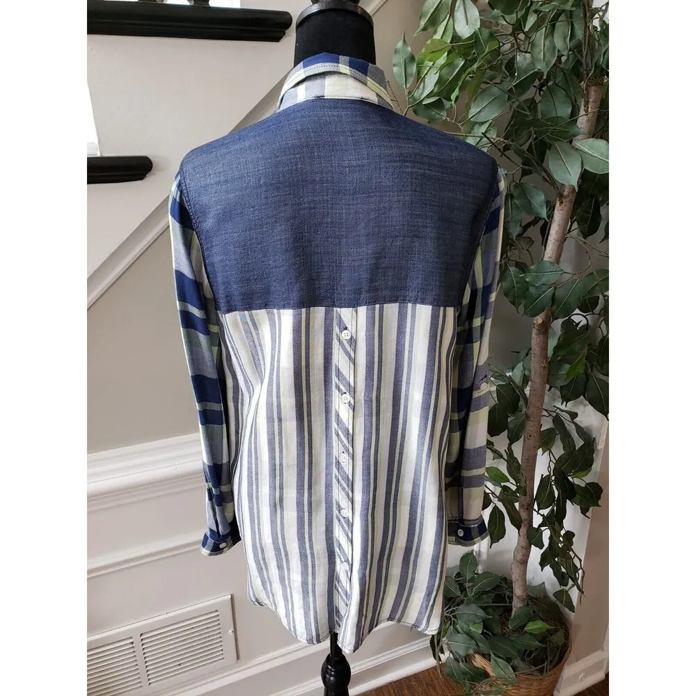 Tribal Women's Blue Rayon Casual Collared Long Sleeve Button Down Shirt Medium - Image 6