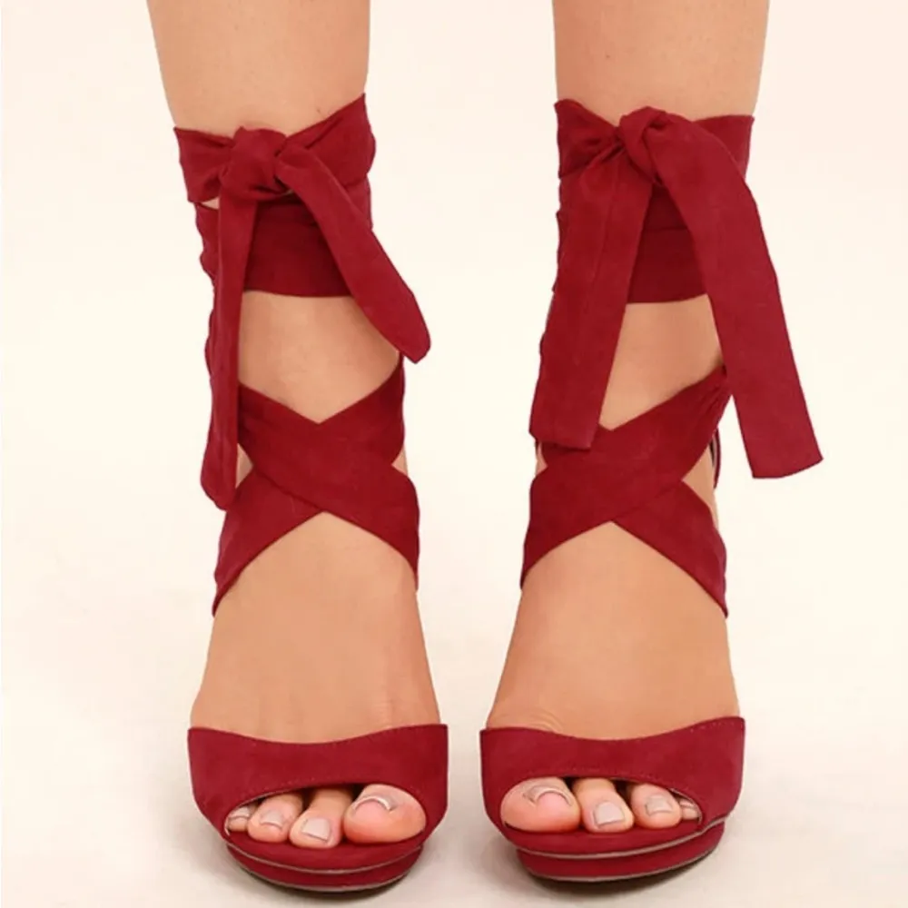 Lulus Red Strappy Heels Size 7.5 - Image 2