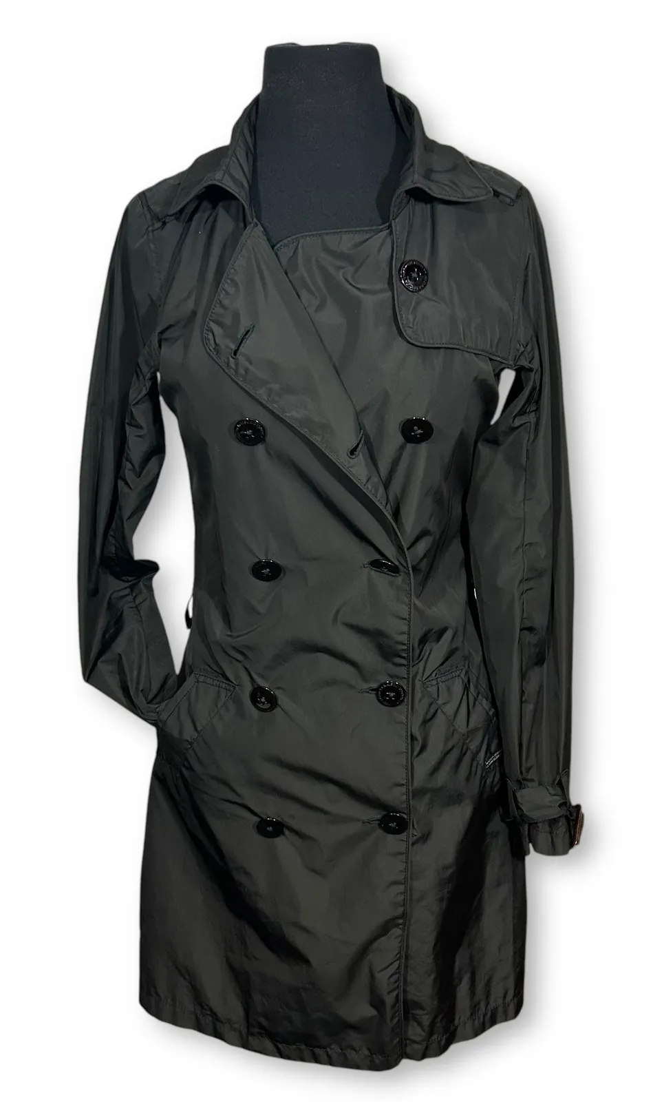 Maison Scotch Trench Coat Lightweight Double Breasted Black Rain Jacket Small - Image 1