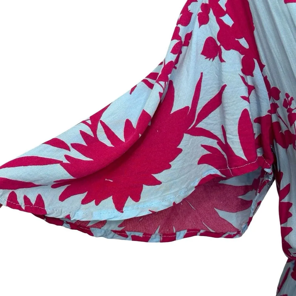 Abel‎ The Label Dress Size Medium Smocked High Low Floral Pink & Blue - Image 3