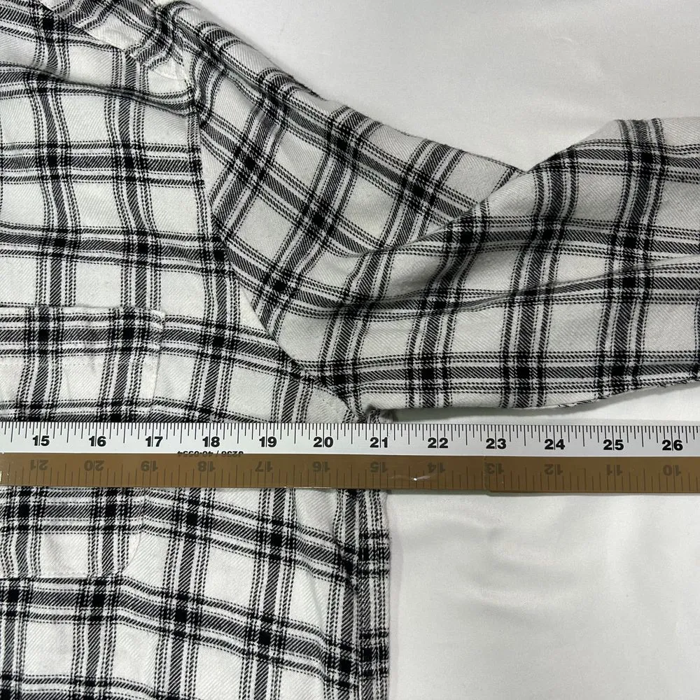 Hollister Boyfriend Fit Plaid Flannel Button Down Shirt Womens Large White‎ - Image 6