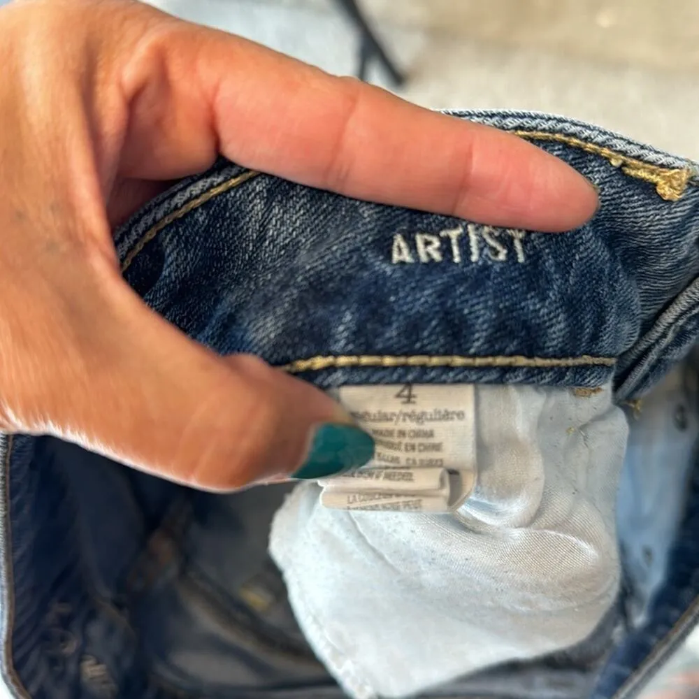 Vintage American Eagle low rise artist flare jean Y2K broken in size 4 bohemian - Image 6