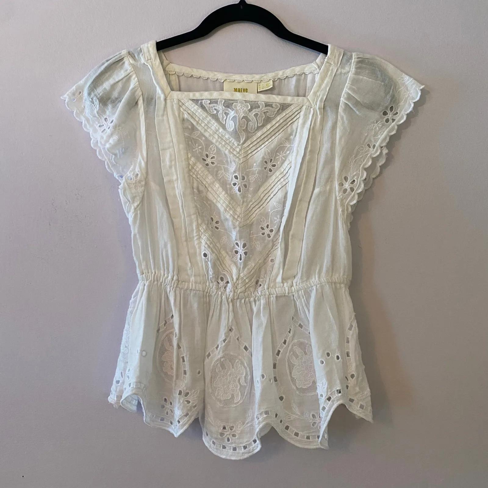Maeve by Anthropologie White Janice Embroidered Eyelet Blouse Women's size 2 - Image 2