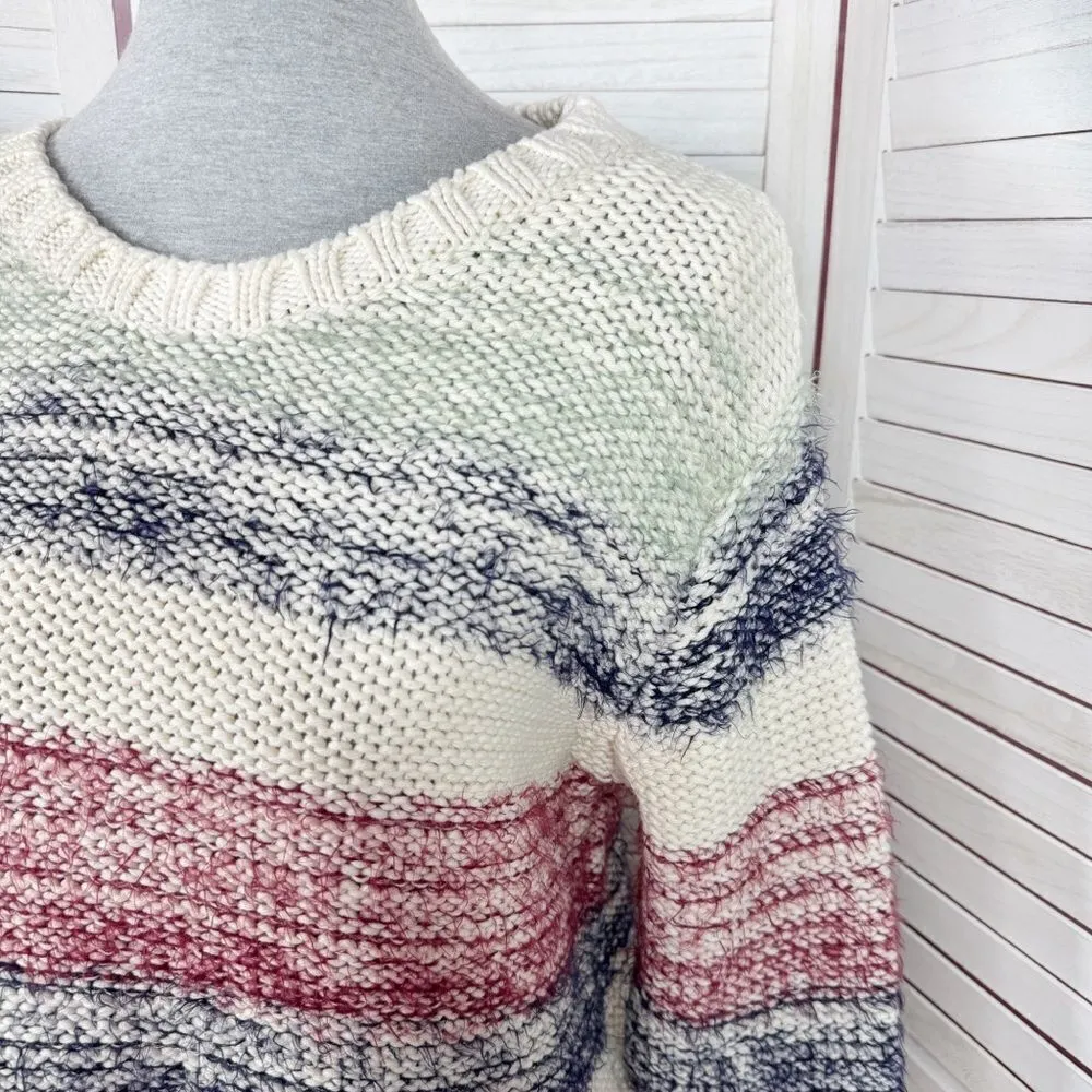 Zara Fuzzy Stripe Chunky Knit Sweater Cream Multi Small Retro Basic - Image 5