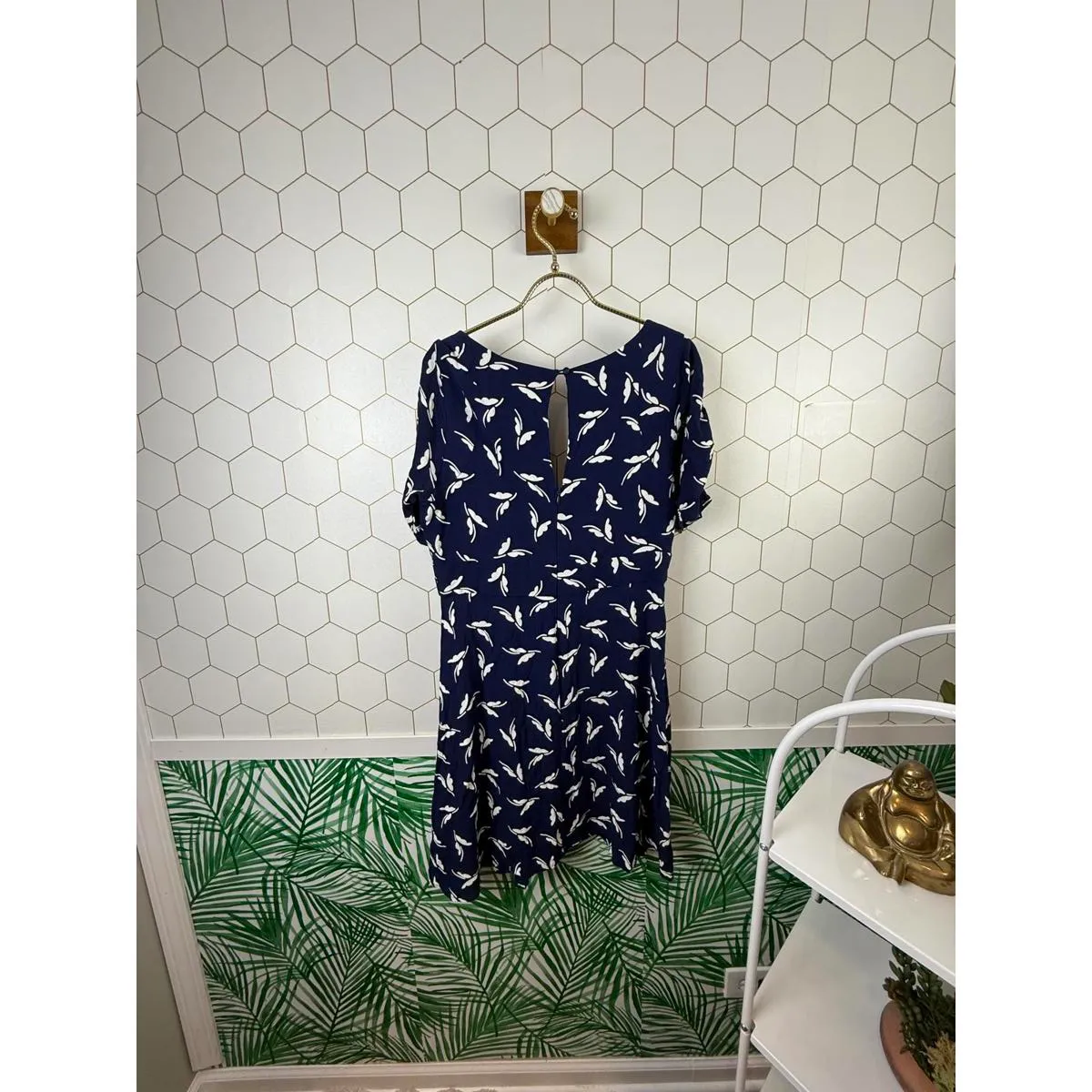 Maeve by Anthropologie Navy and White Fern Ruched Dress - Size - 12 - Image 5