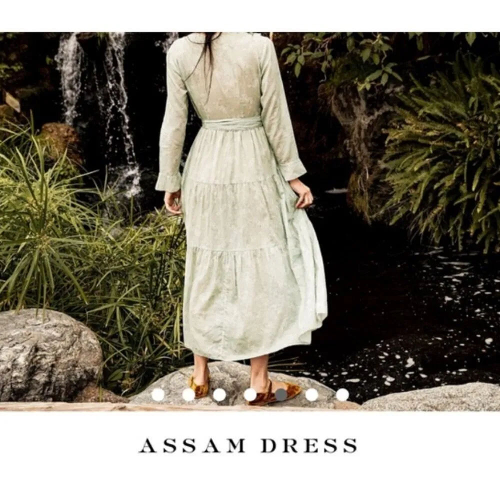 💕DOEN💕 Assam Dress Sweet Daisy Light Green Micro Floral Print Medium - Image 4