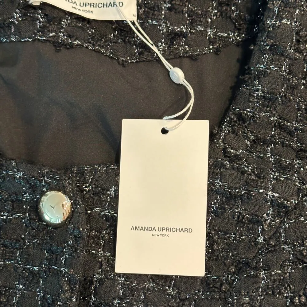 Amanda Uprichard | NWT | M | Long Sleeve Black with Silver Luxe Tweed Kya Romper - Image 10