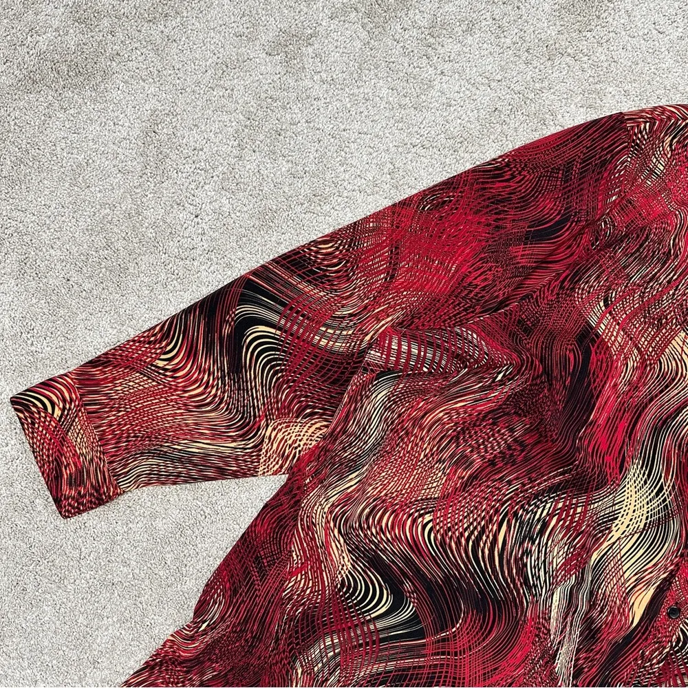 Catherines Collared Button-Up Top Blouse Asymmetric Artsy Boho Red Plus Size 3X - Image 7