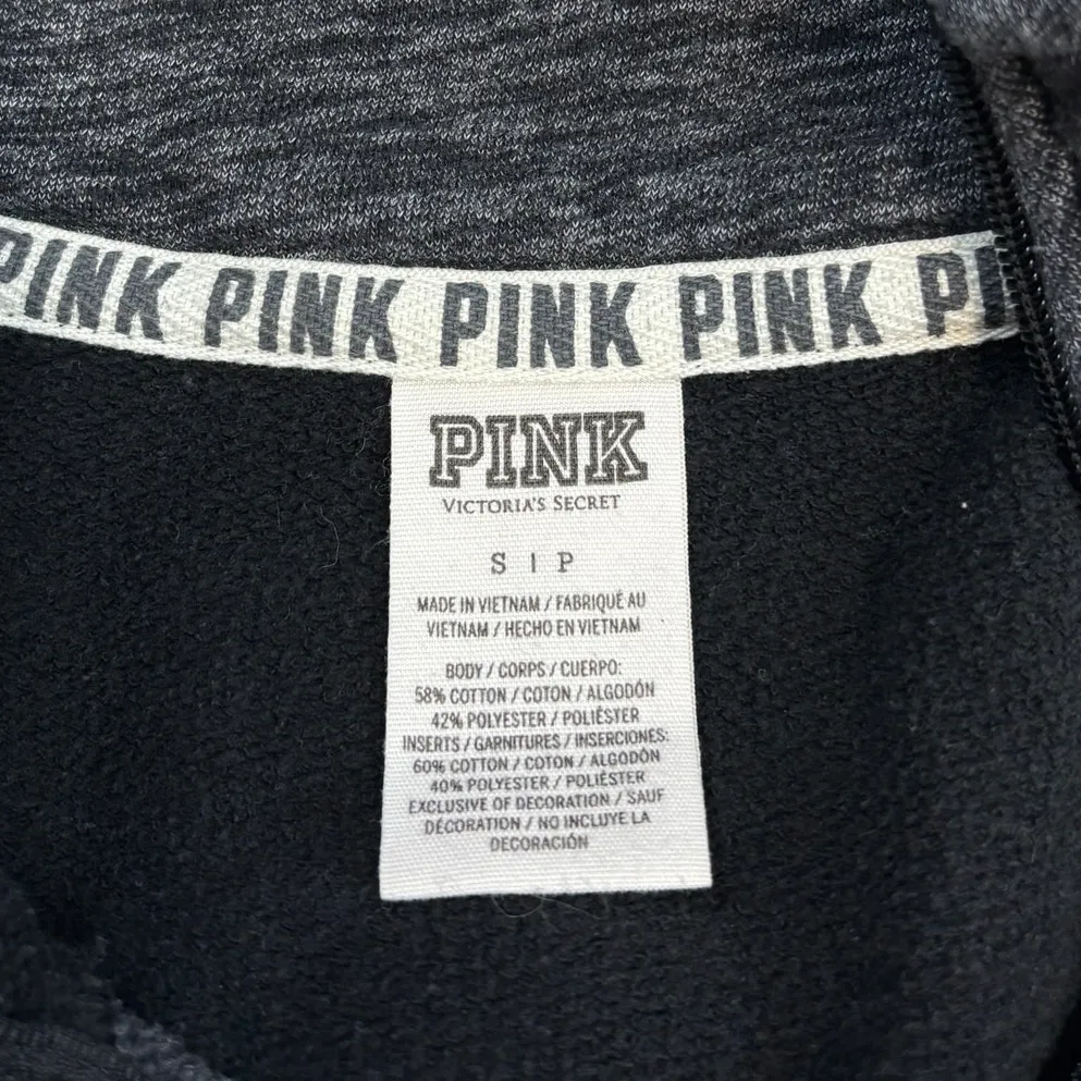 Victoria's Secret Pink Gray Black 1/4 Zip Pullover Collared Sweatshirt Size S - Image 3