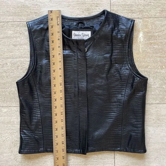 Sharon Young‎ Sportswear Vest Size S Genuine Leather Black Snake Print - Image 4