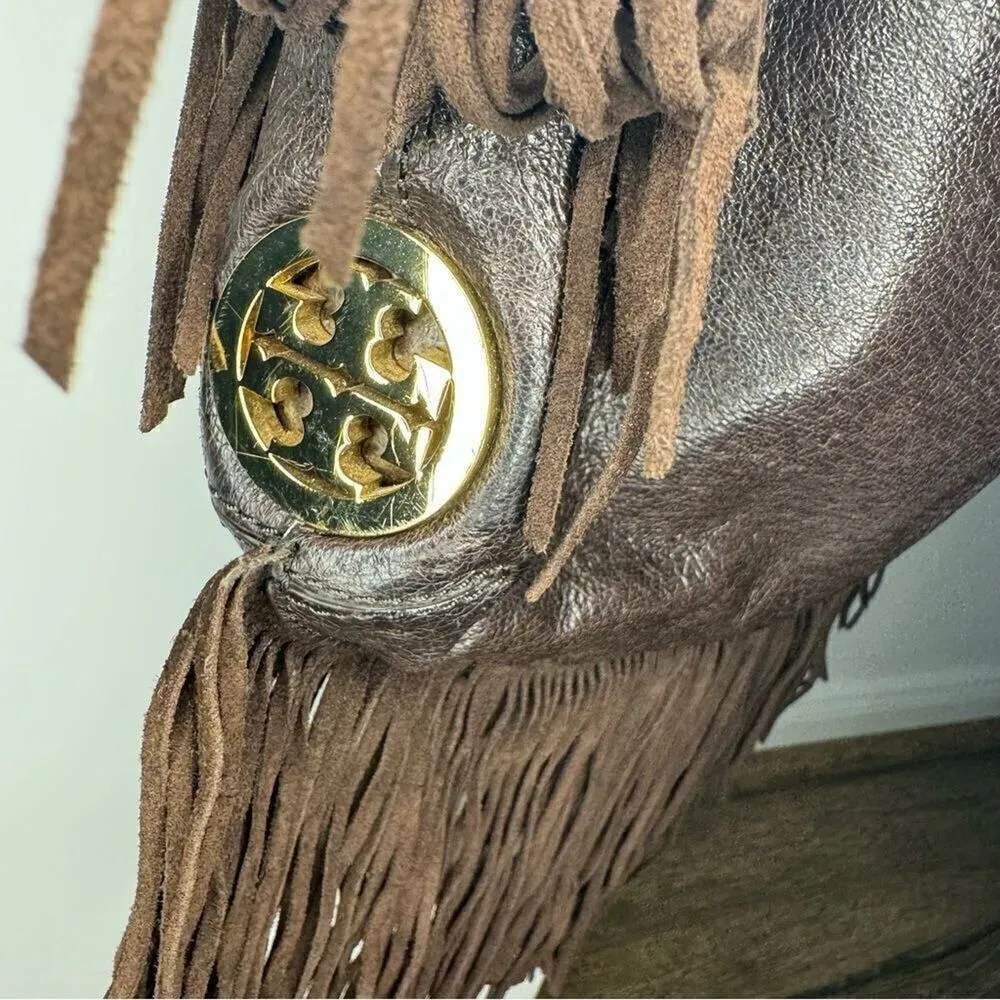 Tory Burch Dark Brown Fringed Leather Suede
Hobo Bag - Image 3