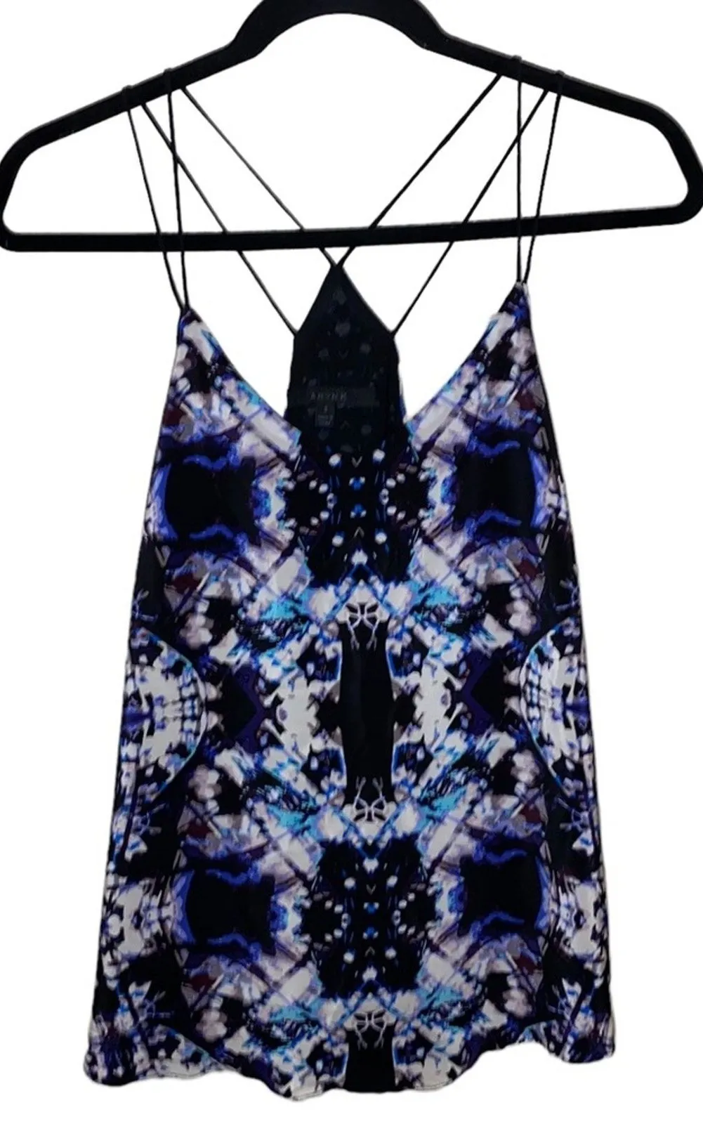 Aryn K Small Strappy Back Abstract Print Tank Top Festival Boho Silk - Image 1
