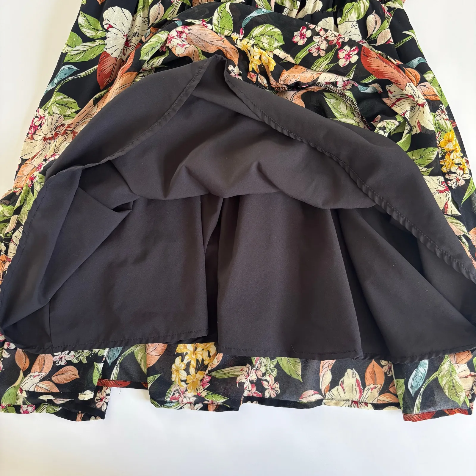 Code x Mode Black Floral Tiered Mini Dress Women’s Medium Boho Whimsygoth - Image 7