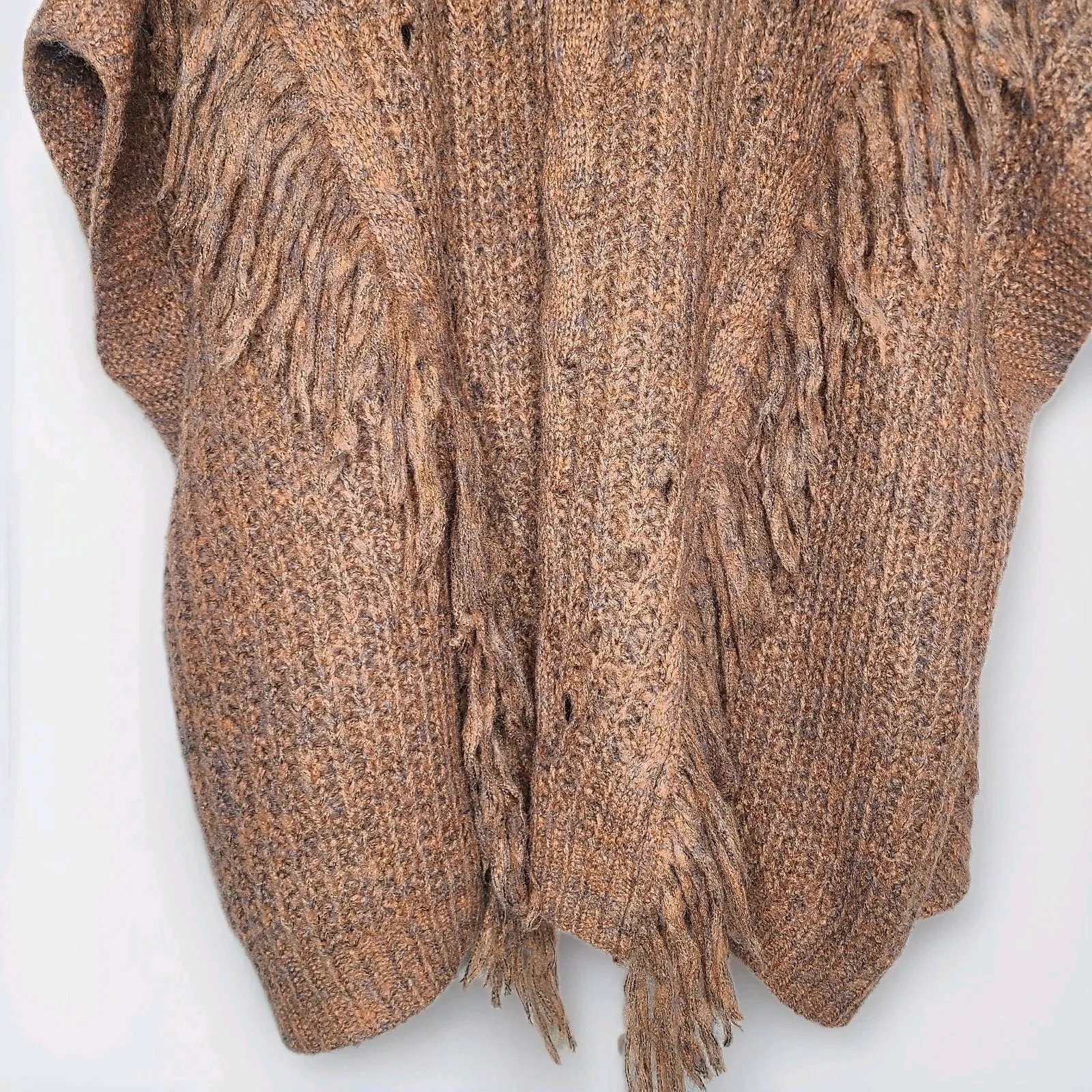 Anthropologie Marled Fringe Boho Oversized Poncho Bonze Prairie‎ One Size - Image 6