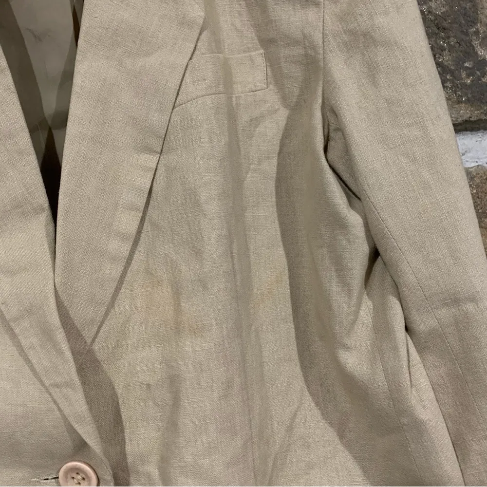 Vintage Beige Light Earth Tones Neutral Boho Beachy Linen Blazer Size L - Image 5