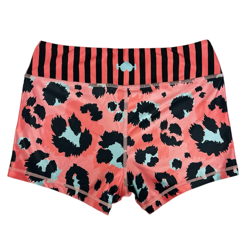 Wodbottom Orange Turquoise Leopard Print Shorts 3” CrossFit Workout Size Medium - Image 2
