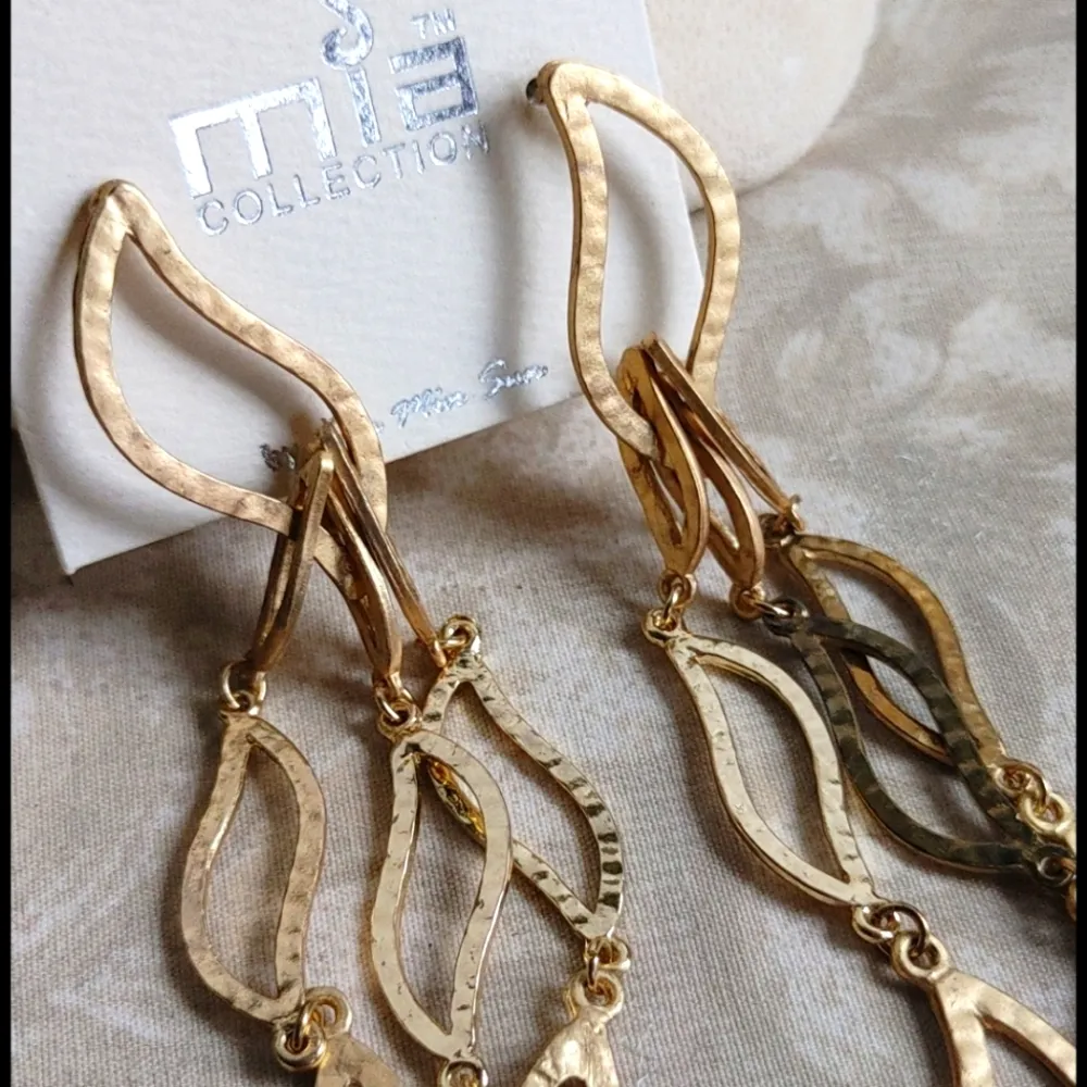 Gold Teardrop Style Long Drop Earrings - Image 2