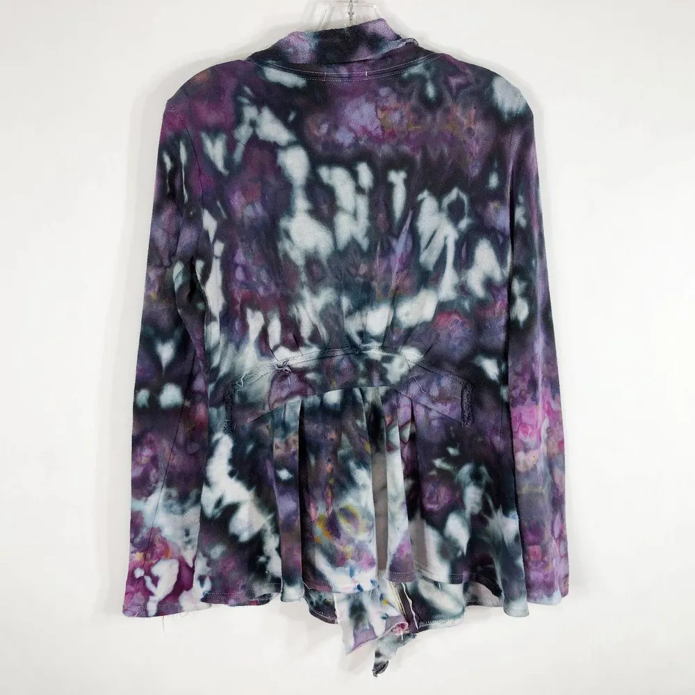 One Clothing Women Size Medium Jacket Tie Dye Dark Knight Black Pink Ruffled 961 - Image 2