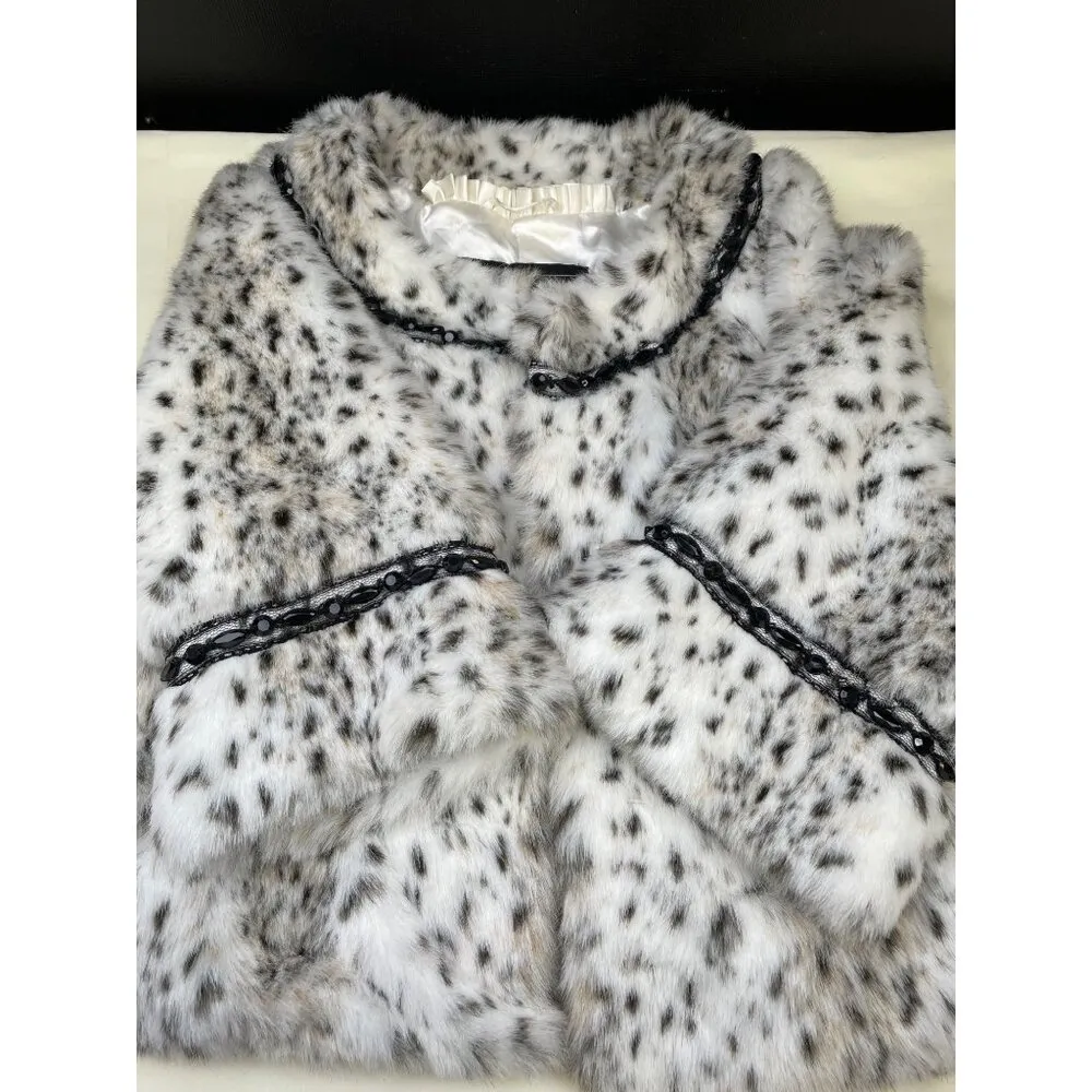 Terry Lewis Classic Luxury Faux Fur Coat Women's White Leopard Size PS SKU 5694 - Image 8