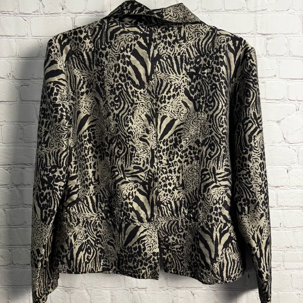 Chico's pure silk retro y2k vintage animal print mobwife blazer size 1 Medium - Image 3