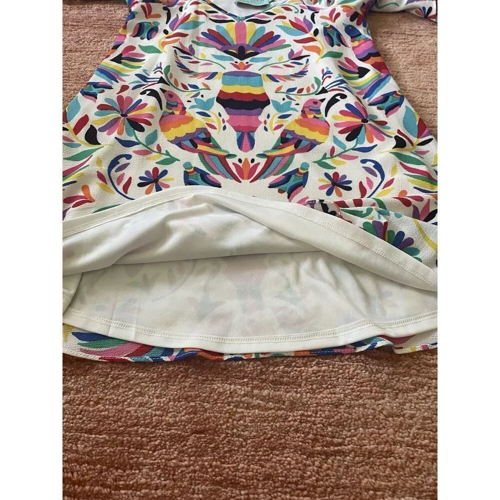 Judith March Colorful Bird Print Dress Tropical Mini Open Shoulder Lined Size S - Image 4