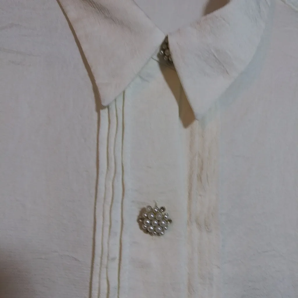 Zara Ivory Long-Sleeve Jewel Button Up Shirt Blouse Size XL - Image 4