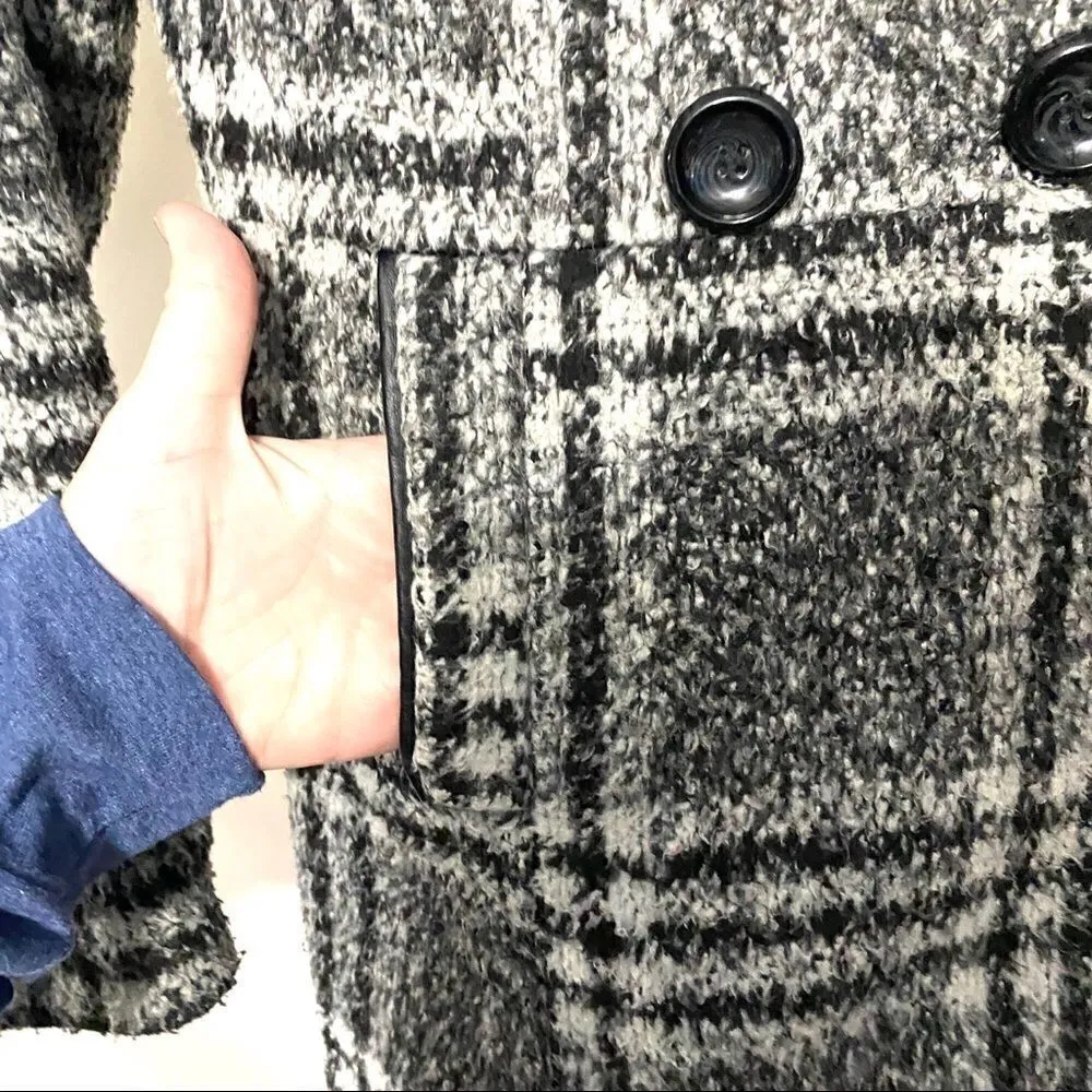 CI Sono black white plaid hood faux fur small - Image 3