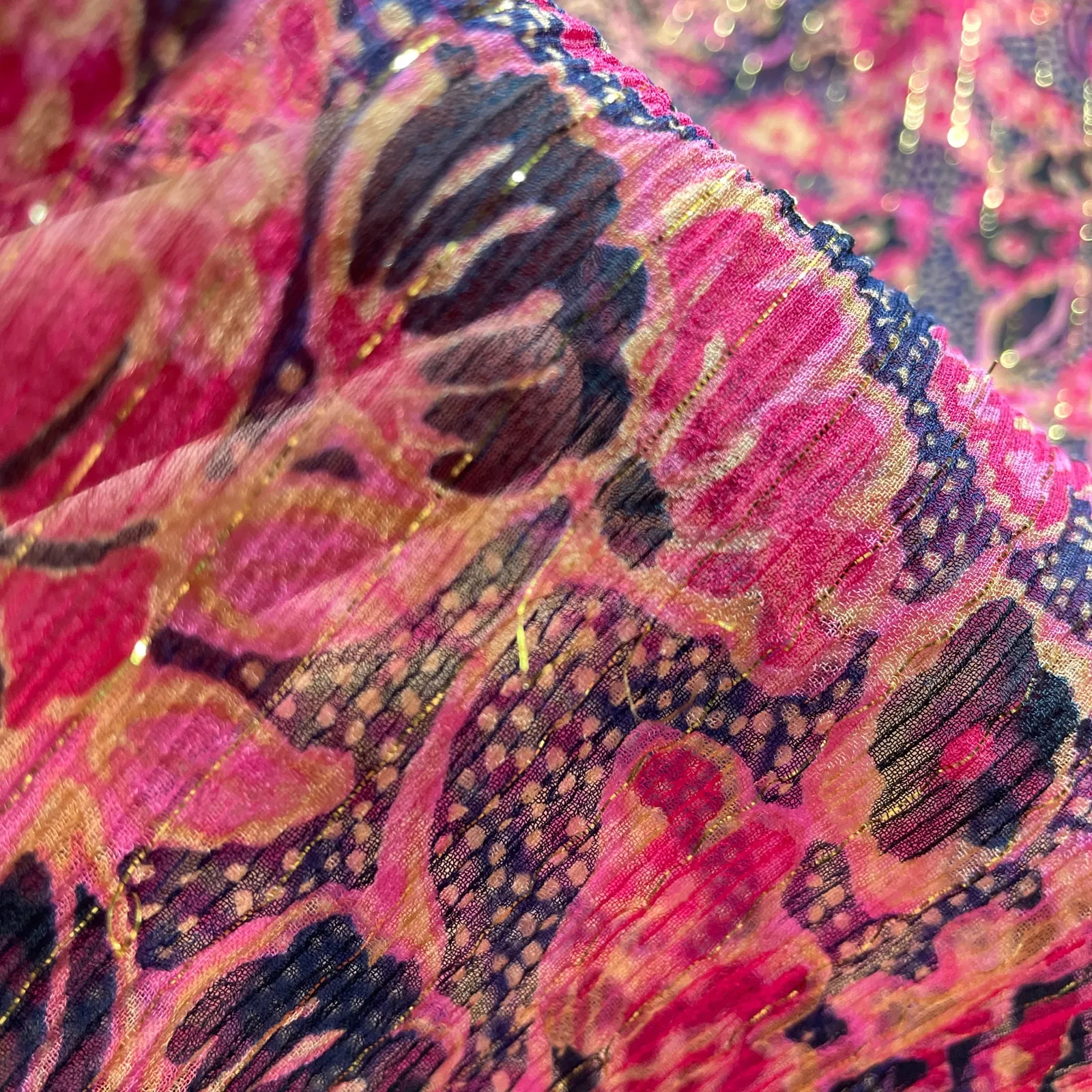 ALC Hayley Top Womens 8 Pink Silk Chiffon Metallic Floral Flutter Boho Smocked - Image 9