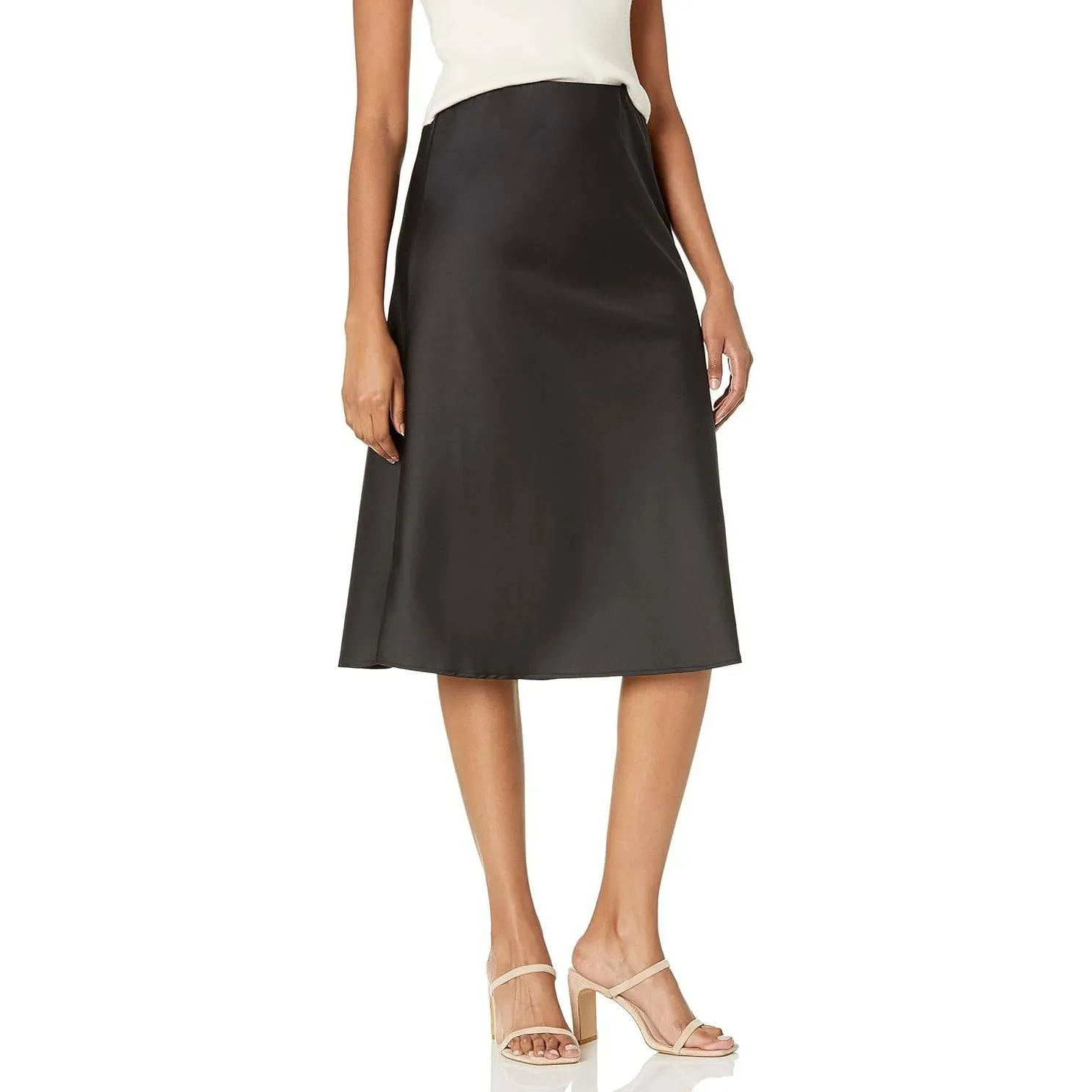 The Drop Women's M Black Midi Skirt Elastic Waist Satin Finish Minimalcore Chic Size M - Image 2