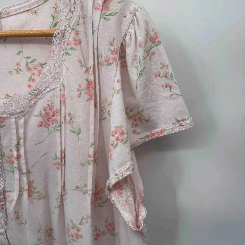Miss Elaine Nightgown Women Plus 2X Pink Floral Print Cotton Polyester Lace Trim - Image 3