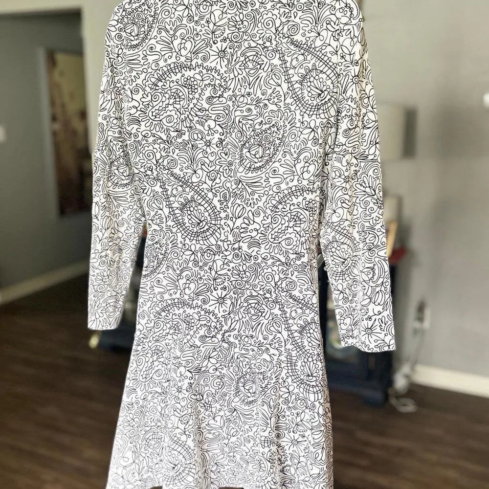 Tory Burch Black and White Doodle Dress, Women's Size Med. - Image 4