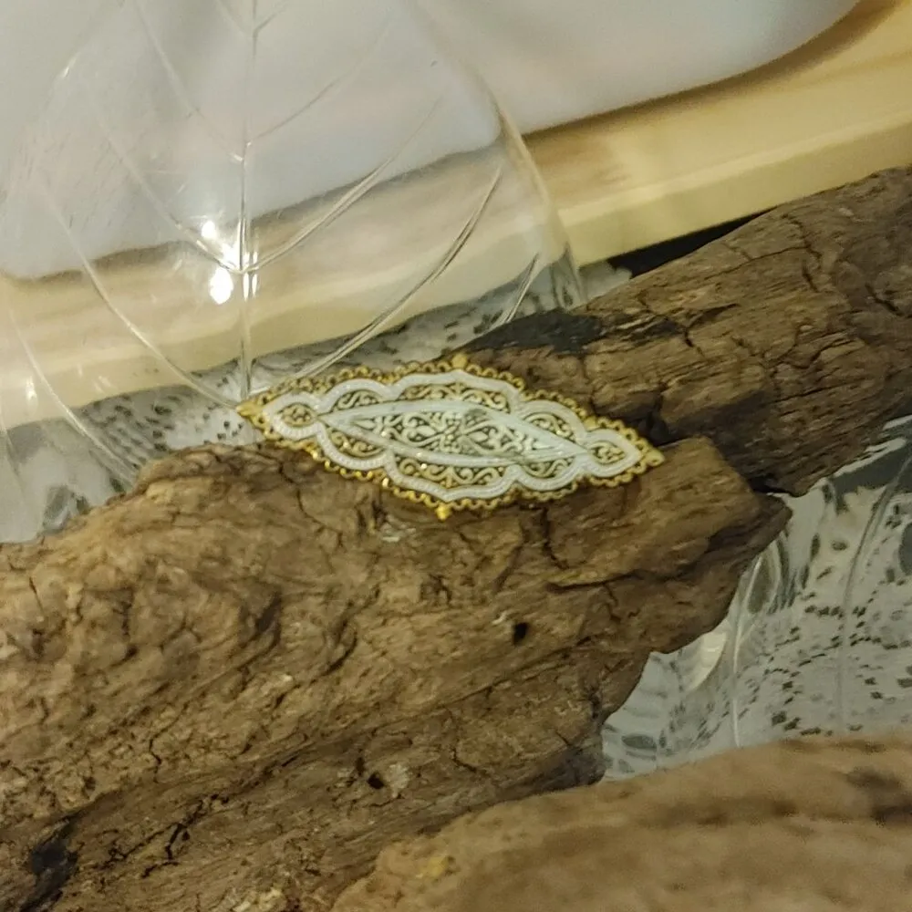 Antique Vintage Damascene Art Deco Gold Tone Silver Filigree Bar Brooch Pin FLAW - Image 8