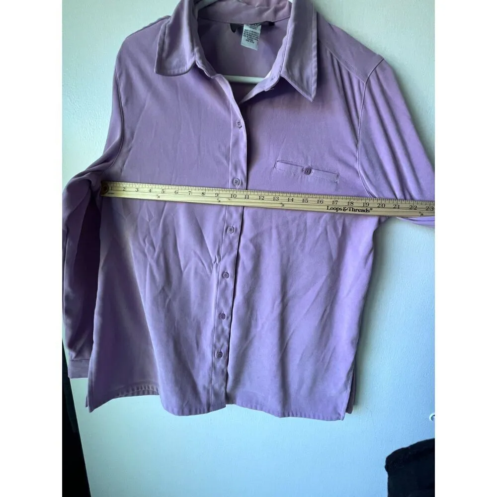 Womens Blouse lined Lavender long sleeves button down velvet plus size 14 - Image 4