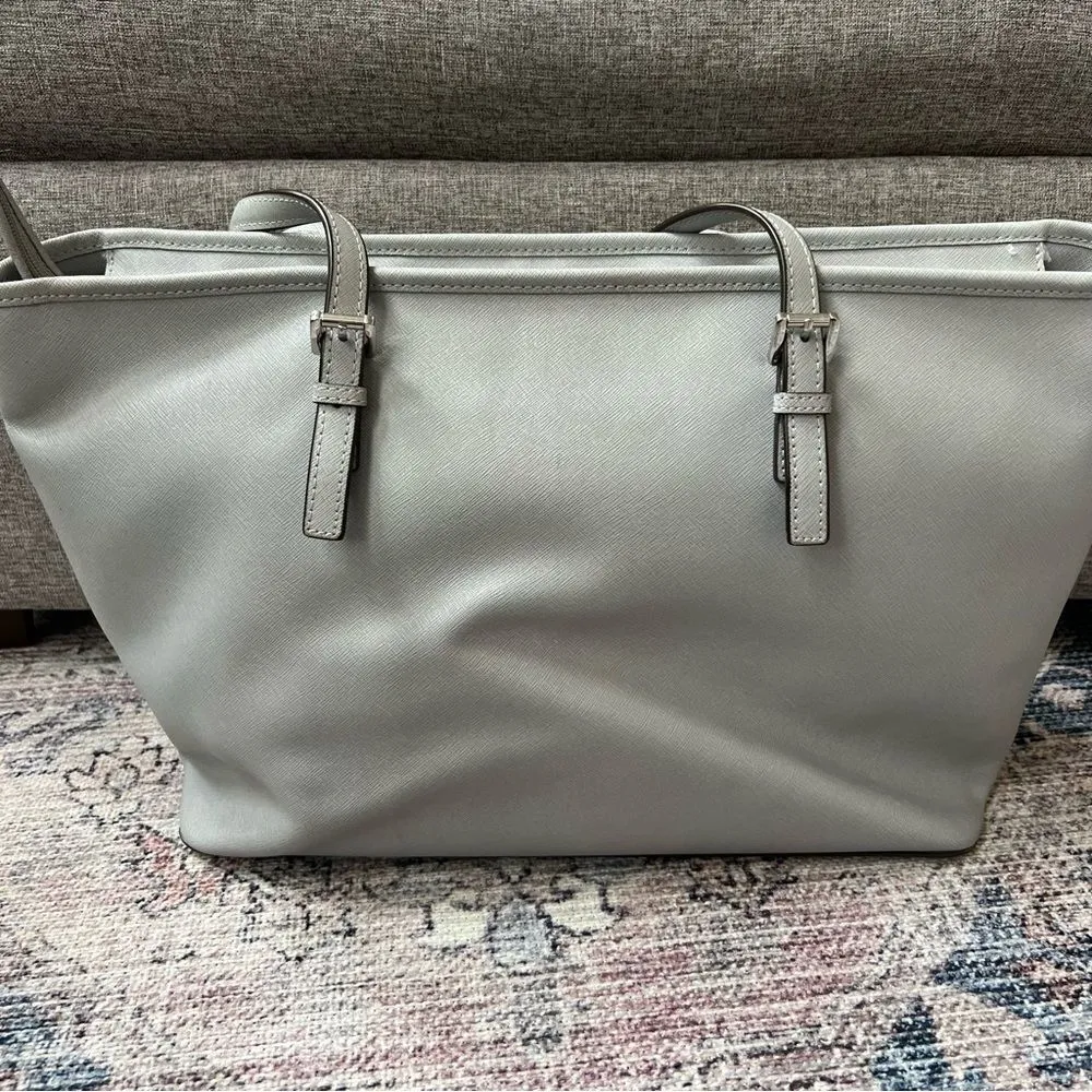 Michael Kors Jet Set Travel Saffiano Leather Top-Zip Tote Bag Gray - Image 6