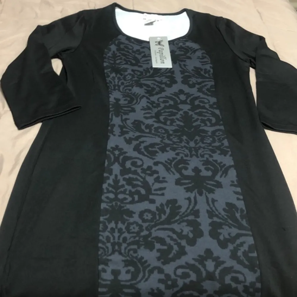 NWT! Papillon Damask Print 3/4 Sleeve Sweater Dress Black Size M - Image 7