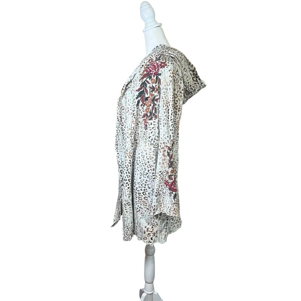 CAITE Athleta Open Front Floral Embroidered Leopard Cardigan Hooded Sweater Sz S - Image 7
