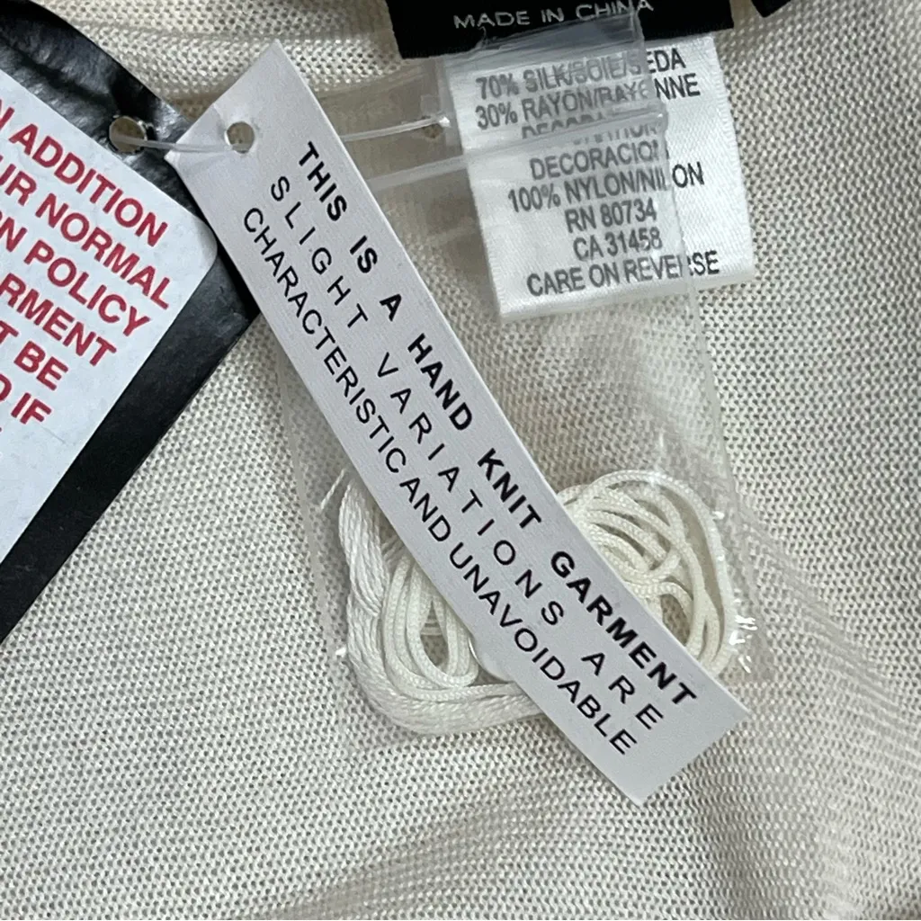 NWT BCBG Maxazria one size Cream Fringe Sleeveless crochet poncho silk blend SEE - Image 5